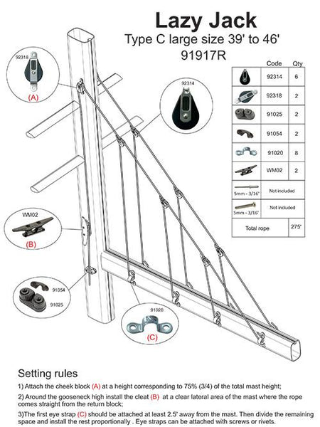 003RFS-LAZY JACK SYSTEM C - LARGE SIZE- WITH ROPE AND FURLING STRAPS INCLUDED | Nautos-usa