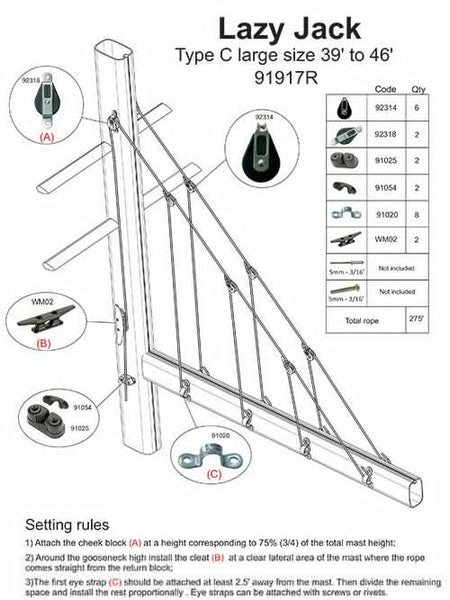 003R-LAZY JACK SYSTEM C - LARGE SIZE- WITH ROPE INCLUDED | Nautos-usa
