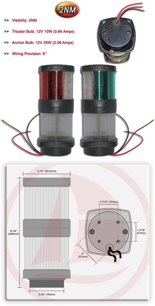 2071 - TRI COLOR & ANCHOR LIGHT - HEIGHT 8"