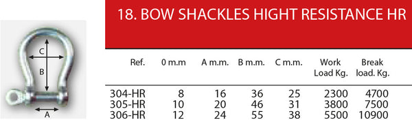 305HR - BOW SHACKLE - 10 MM (3/8") -SCREW PIN WITH EYE- loose pin