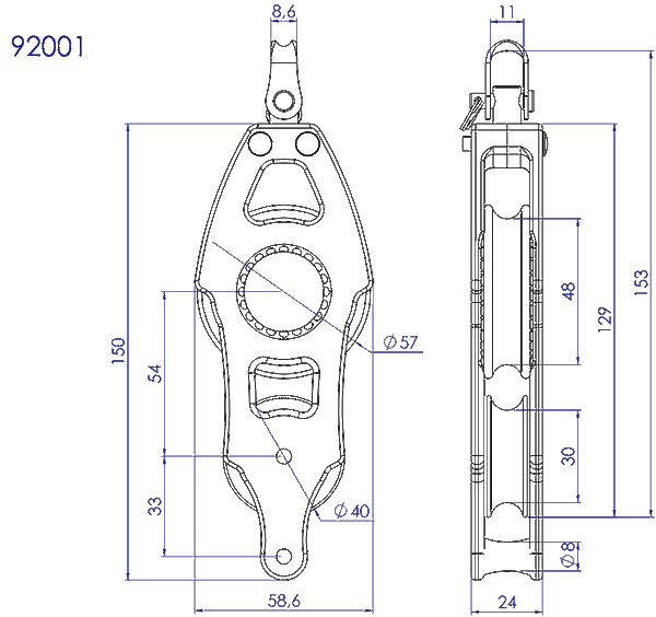 92001-FIDDLE SWIVEL WITH BECKET- SAILBOAT BLOCK