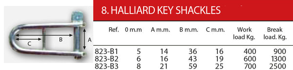 KEY PIN SHACKLE WITH BAR - HALYARD - Captive key pin - 5mm ~ 3/16" to 8mm ~ 5/16" | Nautos-usa