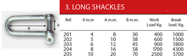 LONG D SHACKLES- CAPTIVE PIN . 4mm~1/4" to 10mm~3/8". | Nautos-usa