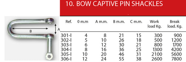 Bow shackles - Captive screw pin with eye - 4mm ~ 5/32" to 12mm ~ 1/2". | Nautos-usa