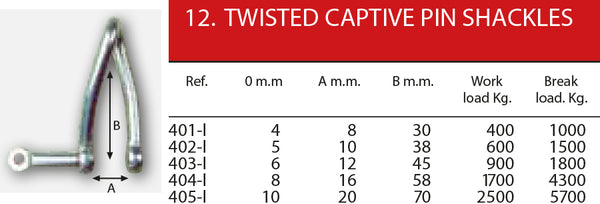TWISTED CAPTIVE PIN SHACKLES - CAPTIVE SCREW PIN WITH EYE - 4mm ~ 5/32" to 12mm~1/2". | Nautos-usa