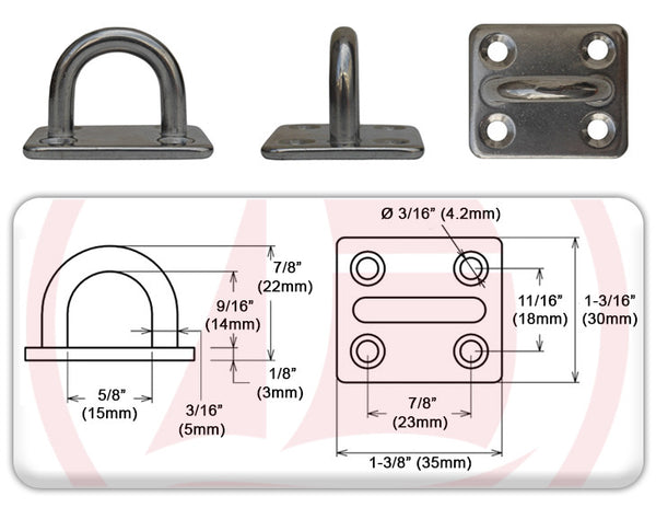 13.2099 - EYE PLATE - SQUARE - 5 MM  ~ 3/16" - 2 PIECES SET.