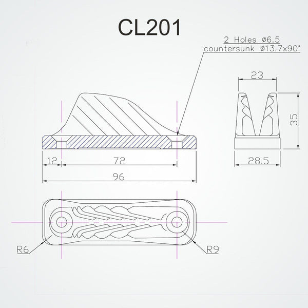 Clamcleat CL201 Racing Vertical Nylon - Nouveau 2024 - Taquet D'écouteur Fiable Pour Cordages 6-12 Mm