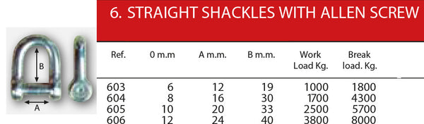 STRAIGHT SHACKLES WITH ALLEN SCREW- ALLEN PIN - 6mm ~1/4" to 10mm ~ 3/8"