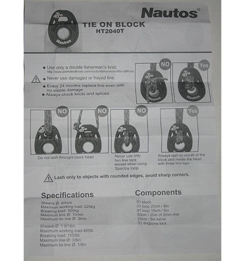 Tie on block - 40mm sheave - Ultralight - HT2040T COMPLETE SET